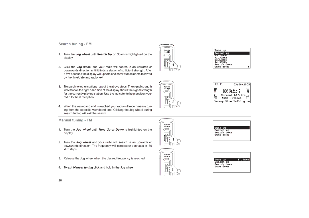 Roberts Radio RD14 manual Search tuning FM, Manual tuning FM 