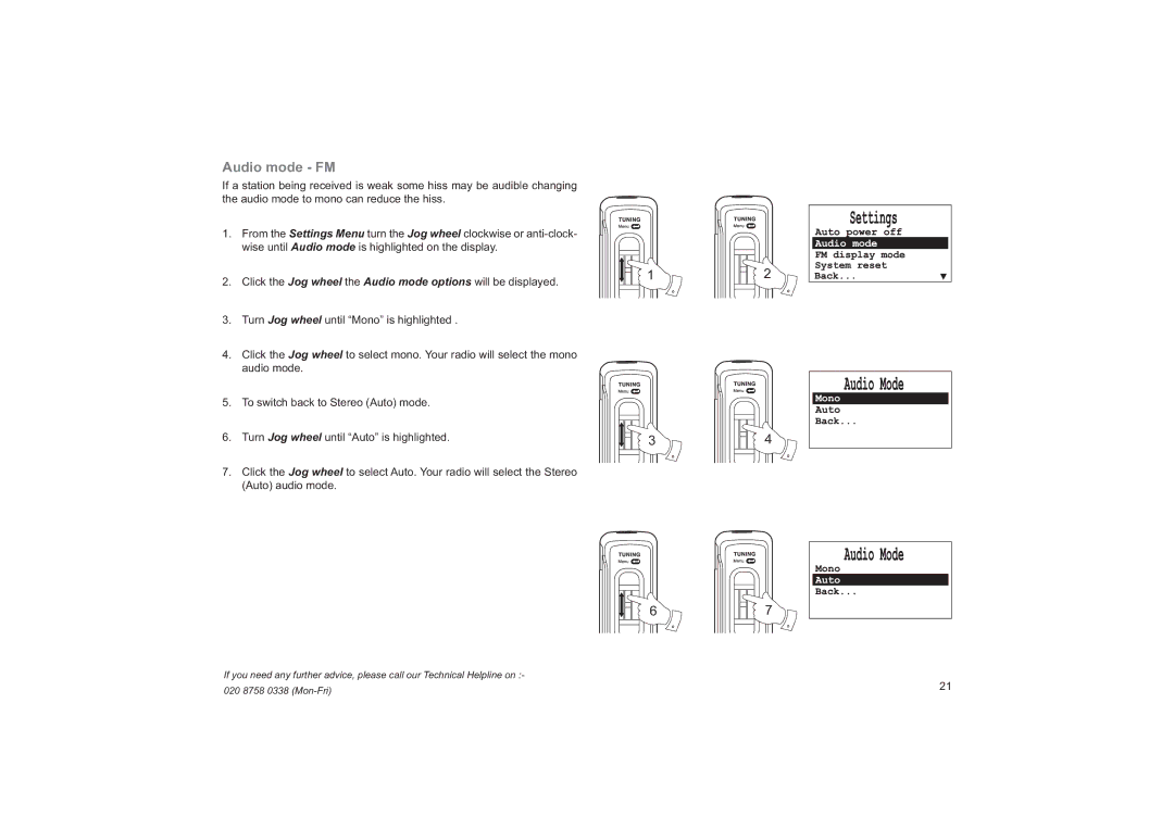 Roberts Radio RD14 manual Audio mode FM 