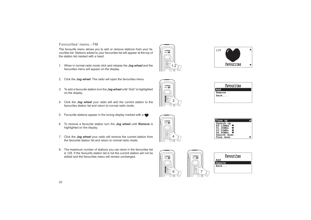 Roberts Radio RD14 manual Favourites menu FM 