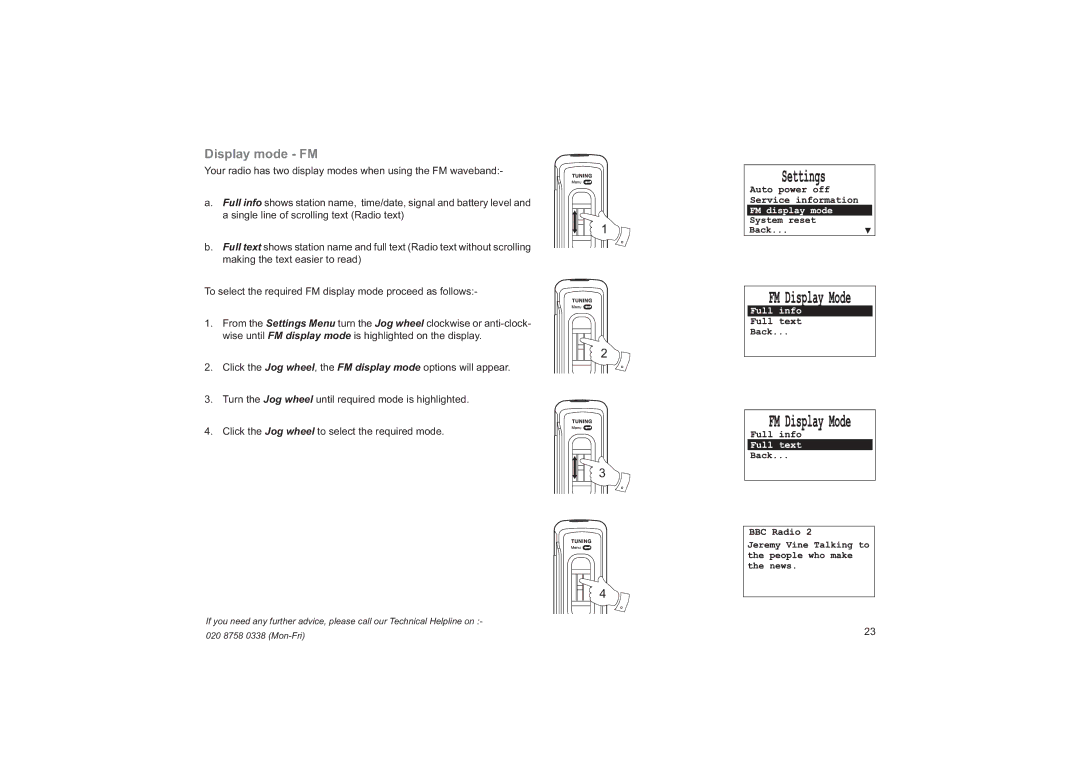 Roberts Radio RD14 manual Display mode FM 