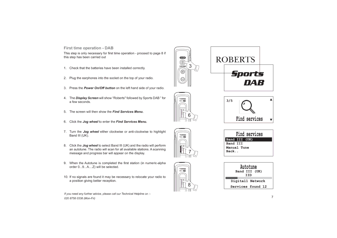 Roberts Radio RD14 manual First time operation DAB, Click the Jog wheel to enter the Find Services Menu 