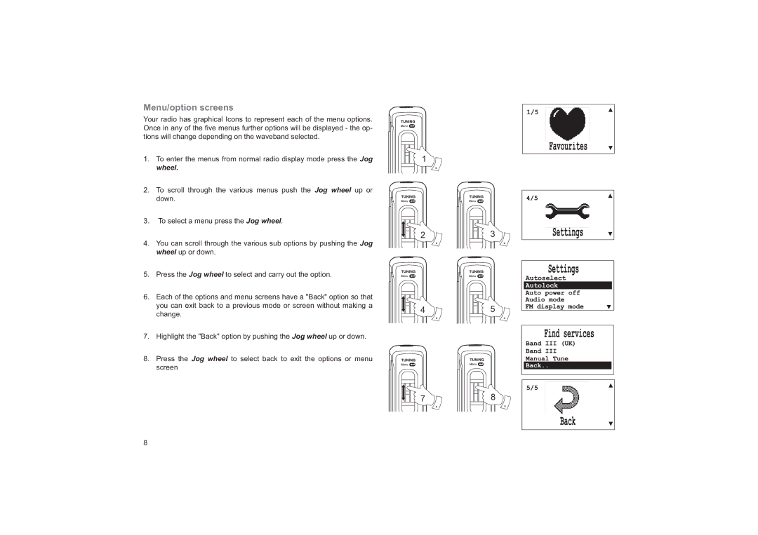 Roberts Radio RD14 manual Menu/option screens 