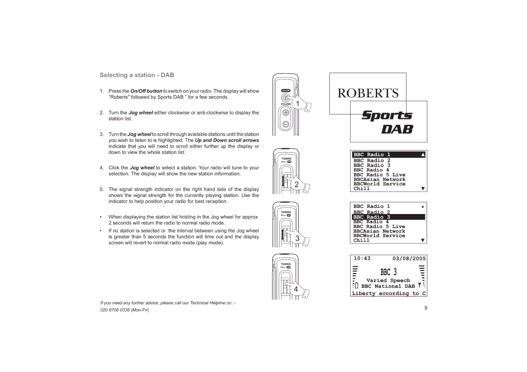 Roberts Radio RD14 manual Selecting a station DAB 