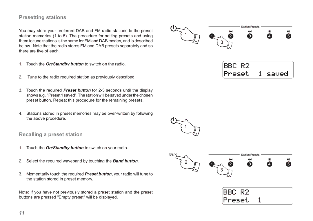 Roberts Radio RDK-2 manual Presetting stations, Recalling a preset station 