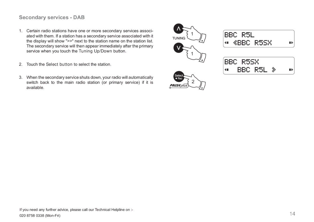 Roberts Radio RDK-2 manual Secondary services DAB 