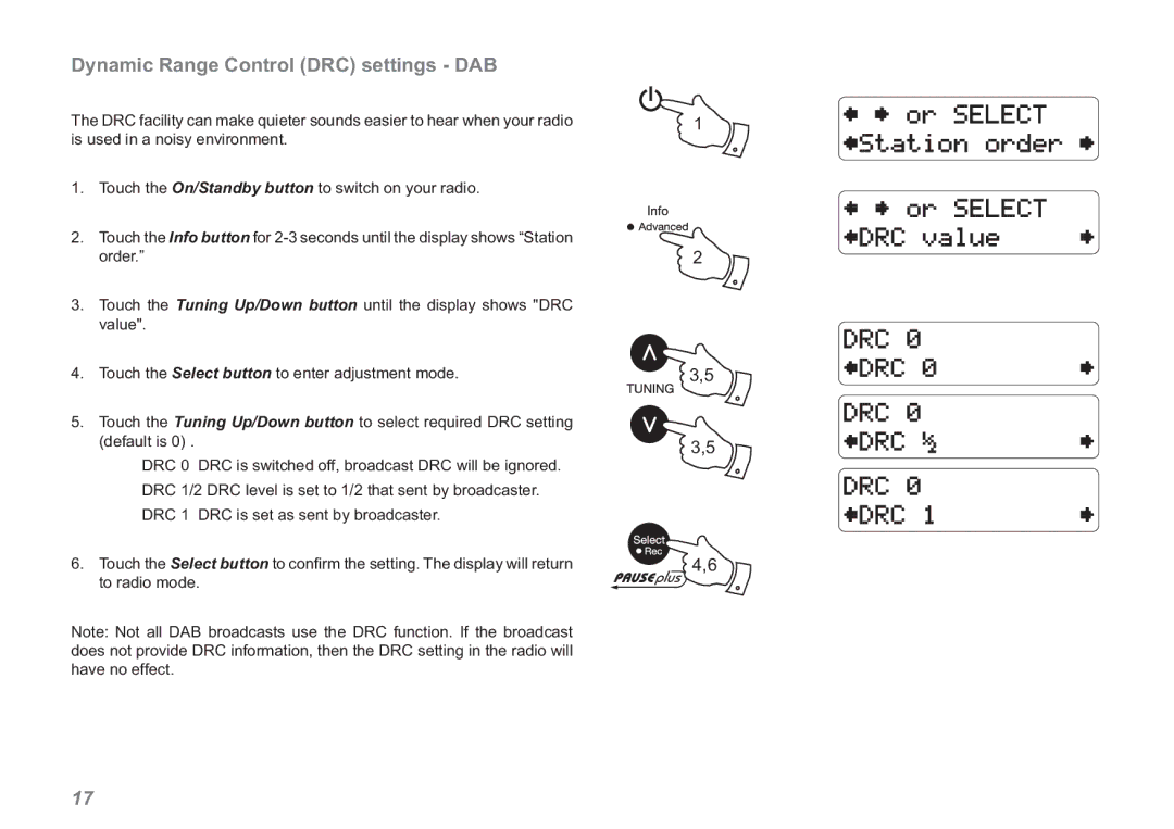 Roberts Radio RDK-2 manual Dynamic Range Control DRC settings DAB 