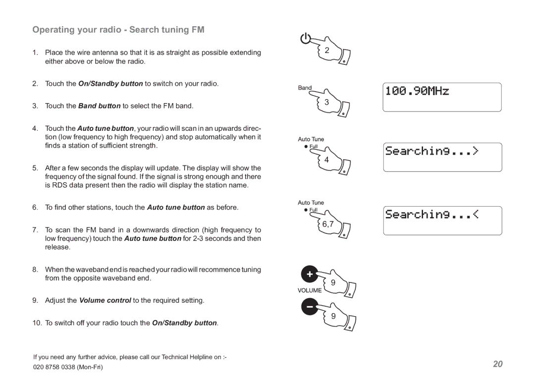 Roberts Radio RDK-2 manual Operating your radio Search tuning FM 