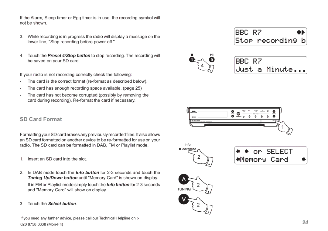 Roberts Radio RDK-2 manual SD Card Format, Touch the Select button 