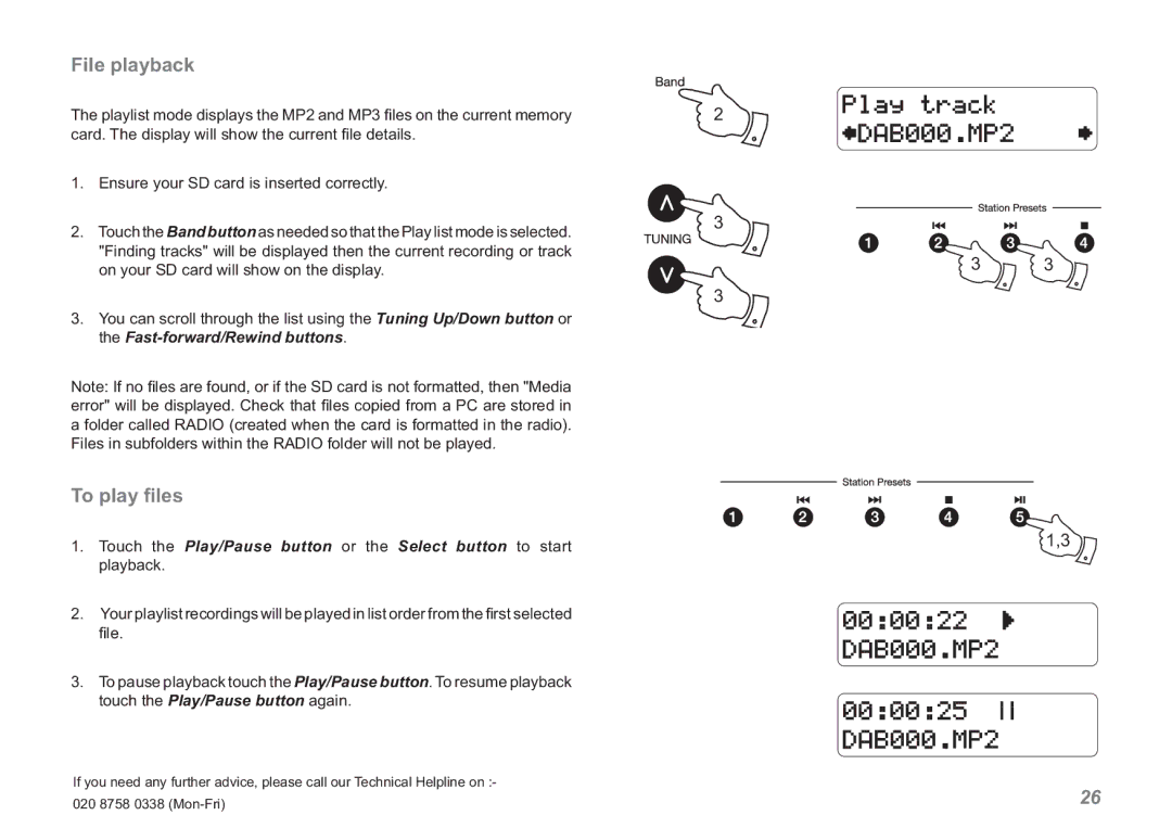 Roberts Radio RDK-2 manual File playback, To play ﬁles 