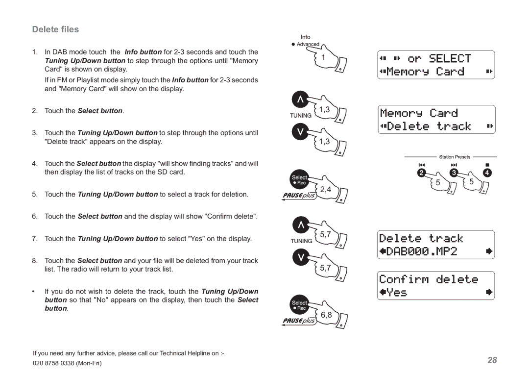 Roberts Radio RDK-2 manual Delete ﬁles 