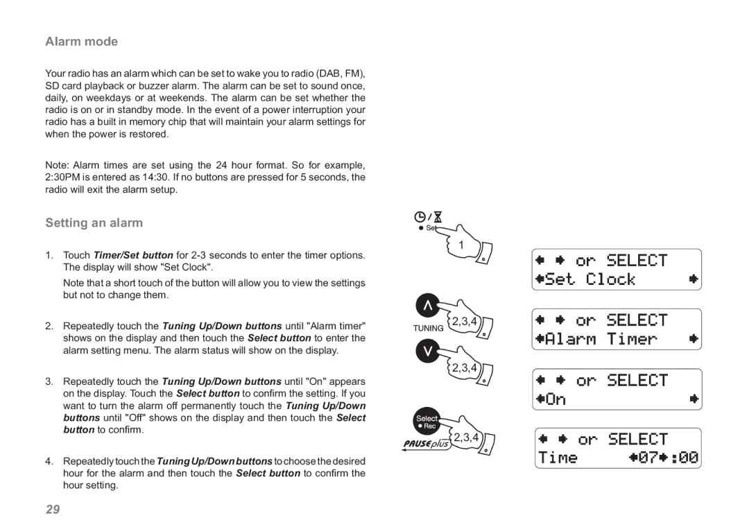 Roberts Radio RDK-2 manual Alarm mode, Setting an alarm 