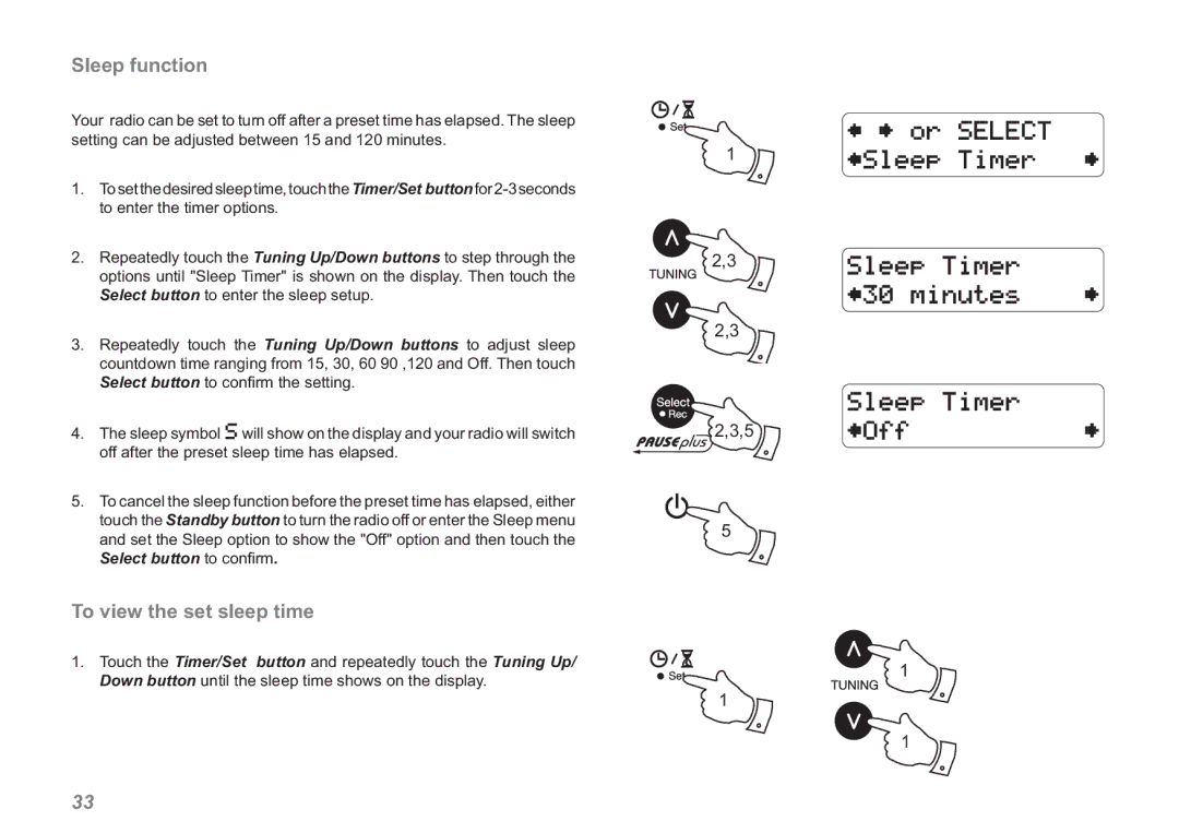 Roberts Radio RDK-2 manual Sleep function, To view the set sleep time 