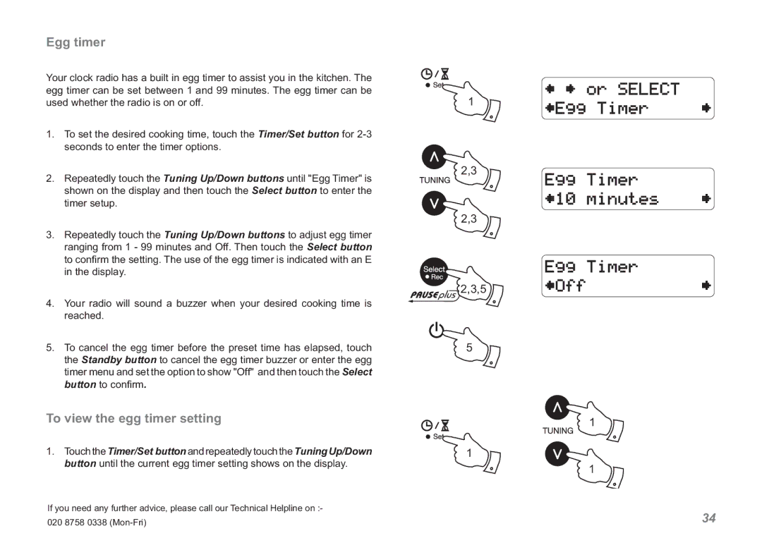 Roberts Radio RDK-2 manual Egg timer, To view the egg timer setting 