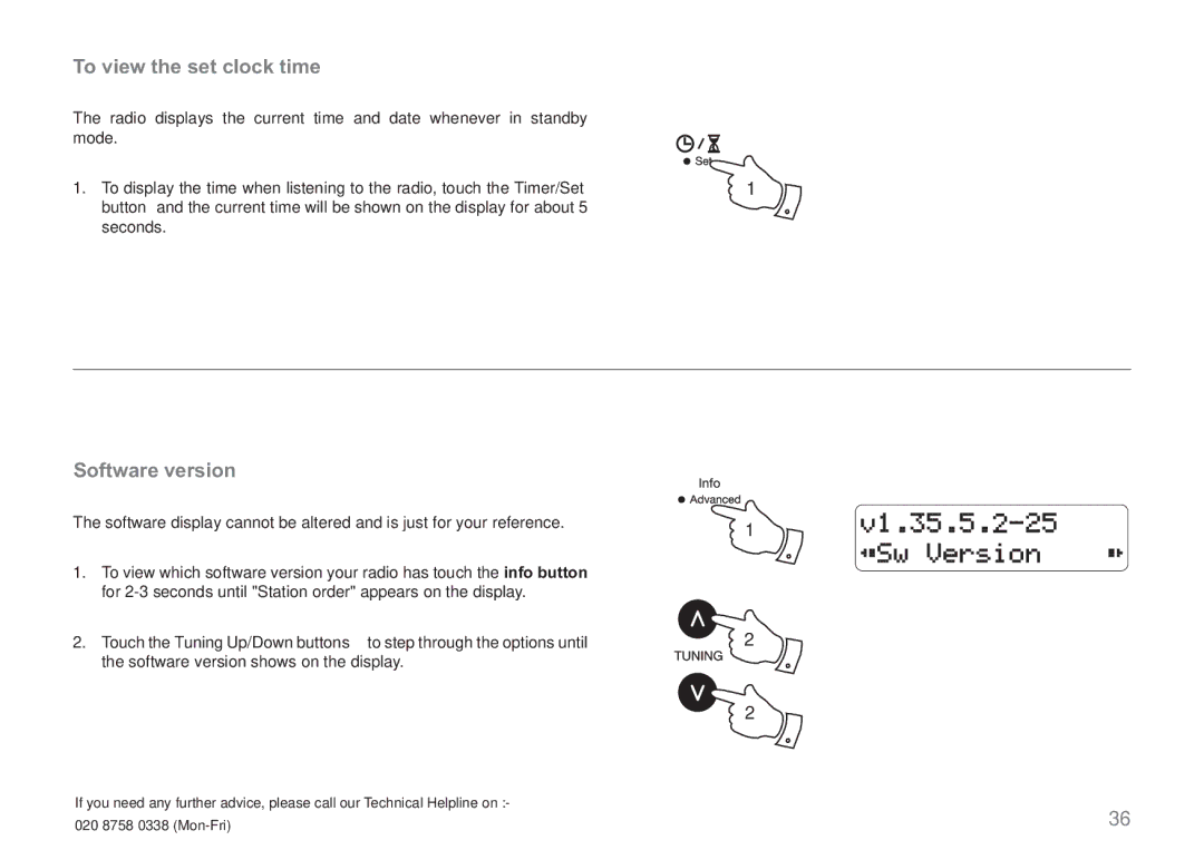 Roberts Radio RDK-2 manual To view the set clock time, Software version 