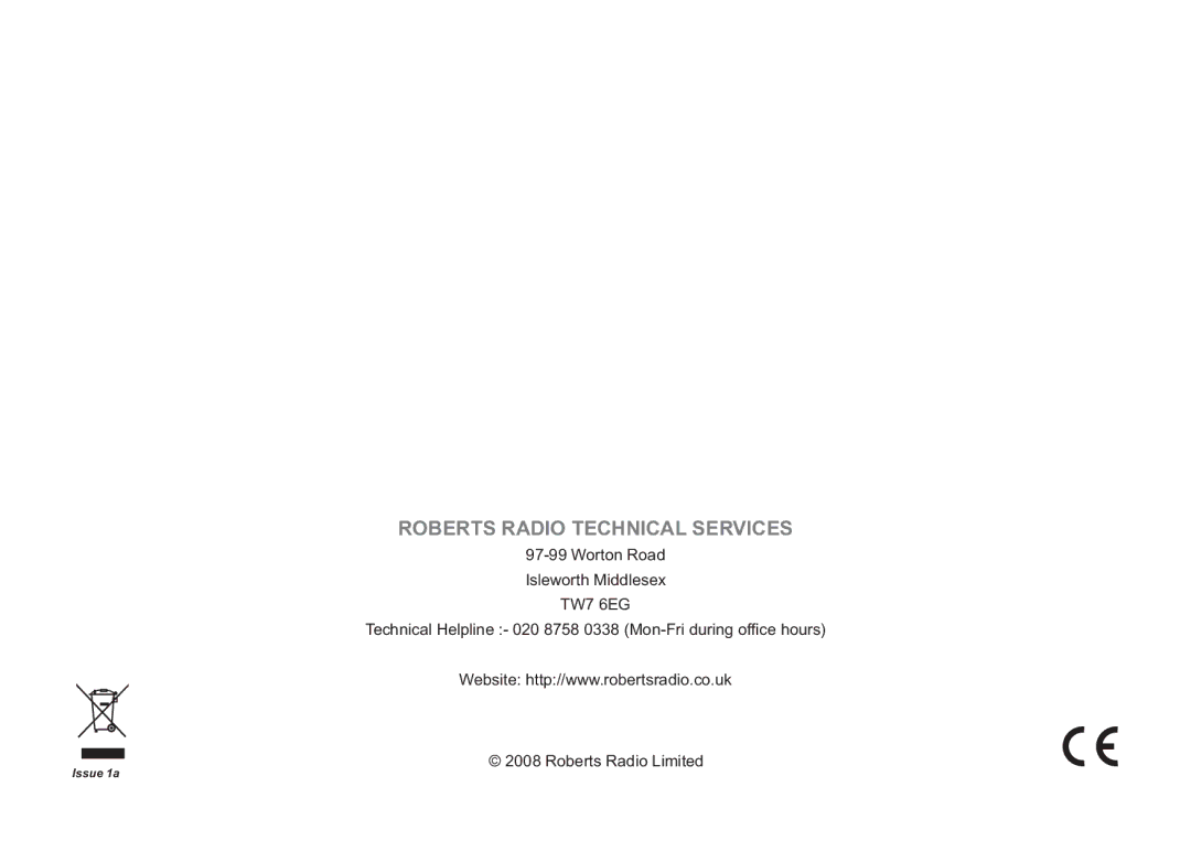 Roberts Radio RDK-2 manual Roberts Radio Technical Services 