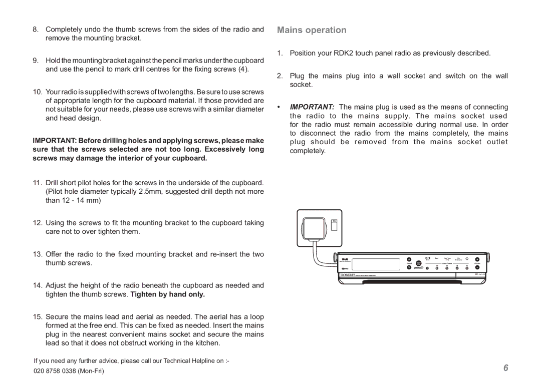 Roberts Radio RDK-2 manual Mains operation 