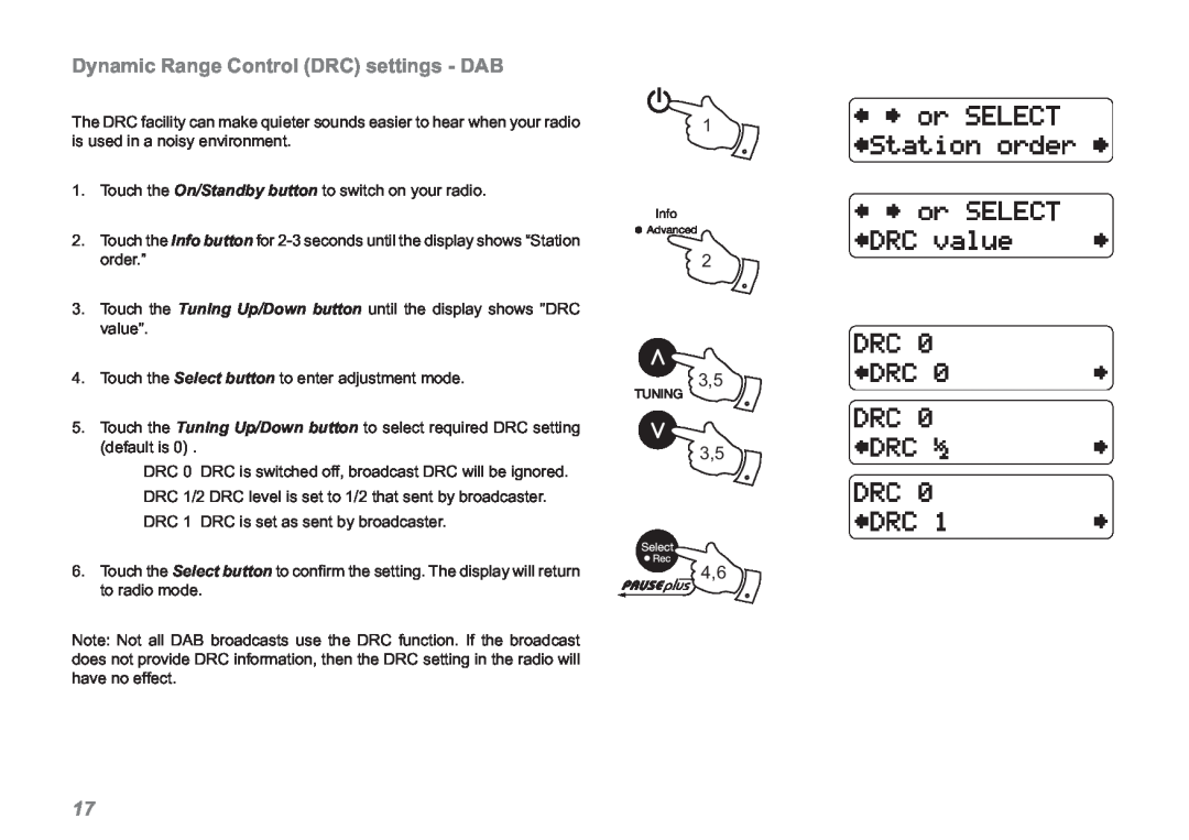 Roberts Radio RDK-2 manual Dynamic Range Control DRC settings - DAB 