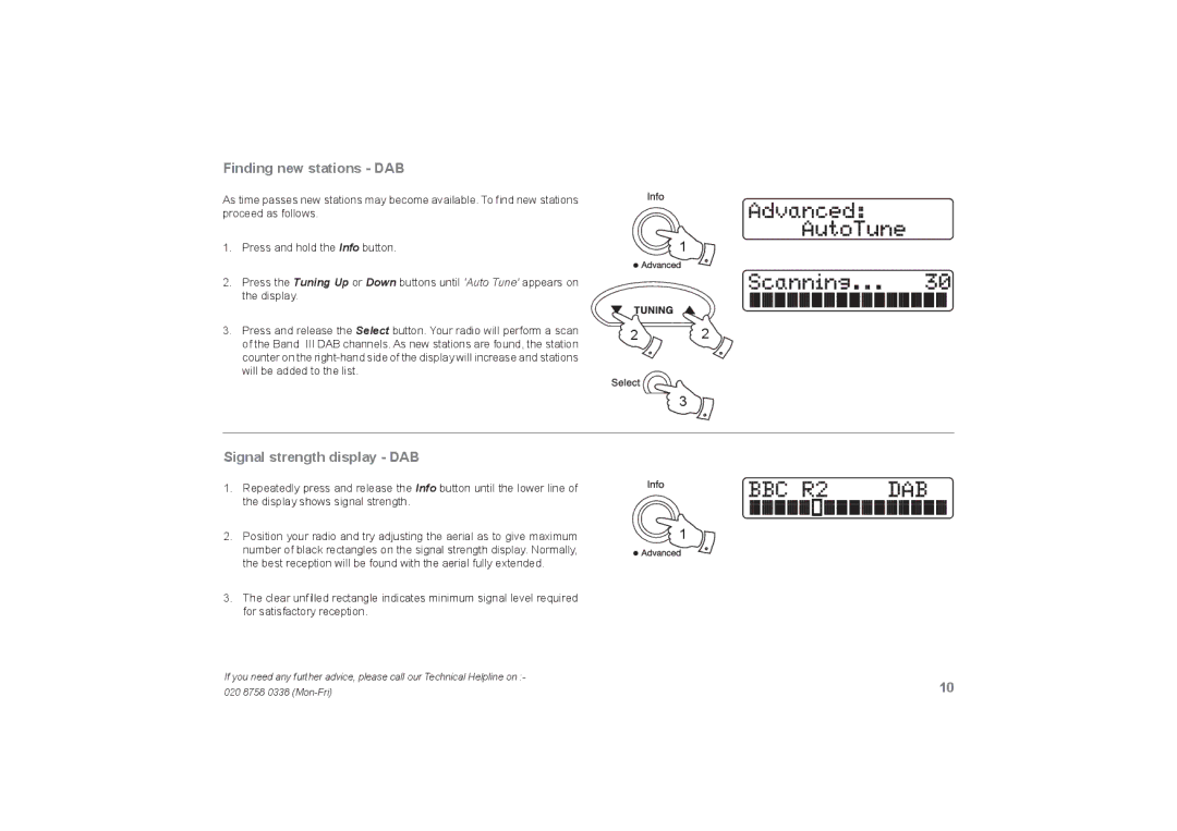 Roberts Radio RecordR manual Finding new stations DAB, Signal strength display DAB 