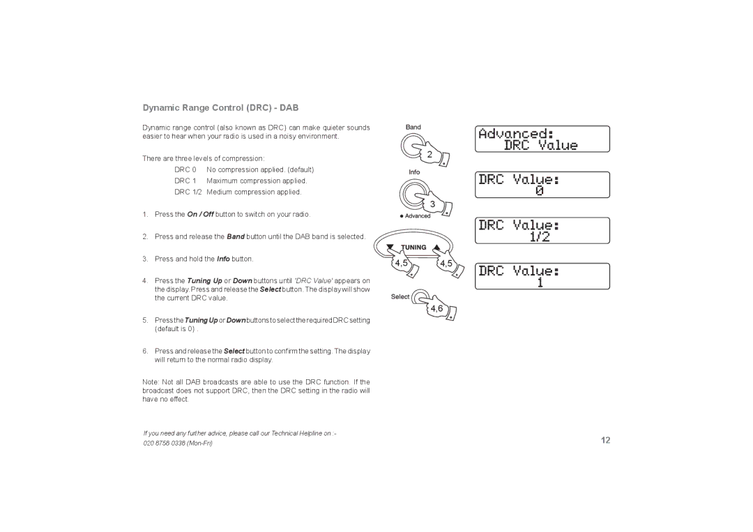 Roberts Radio RecordR manual Dynamic Range Control DRC DAB, 4,5 