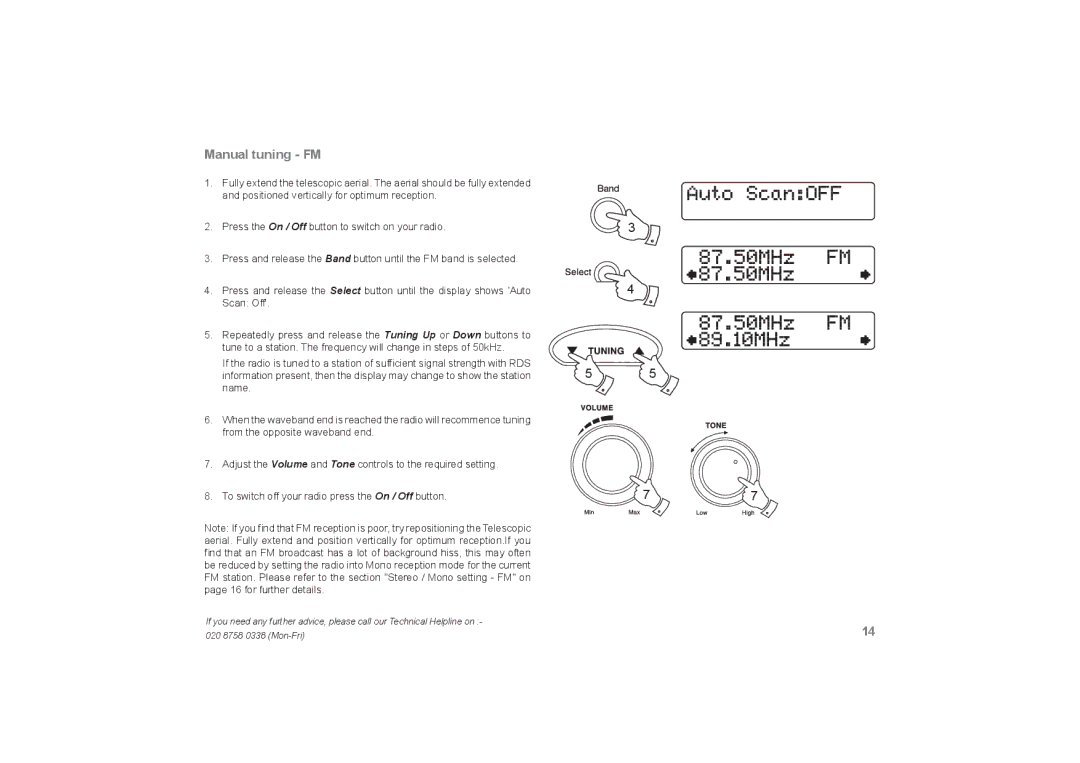 Roberts Radio RecordR manual Manual tuning FM 