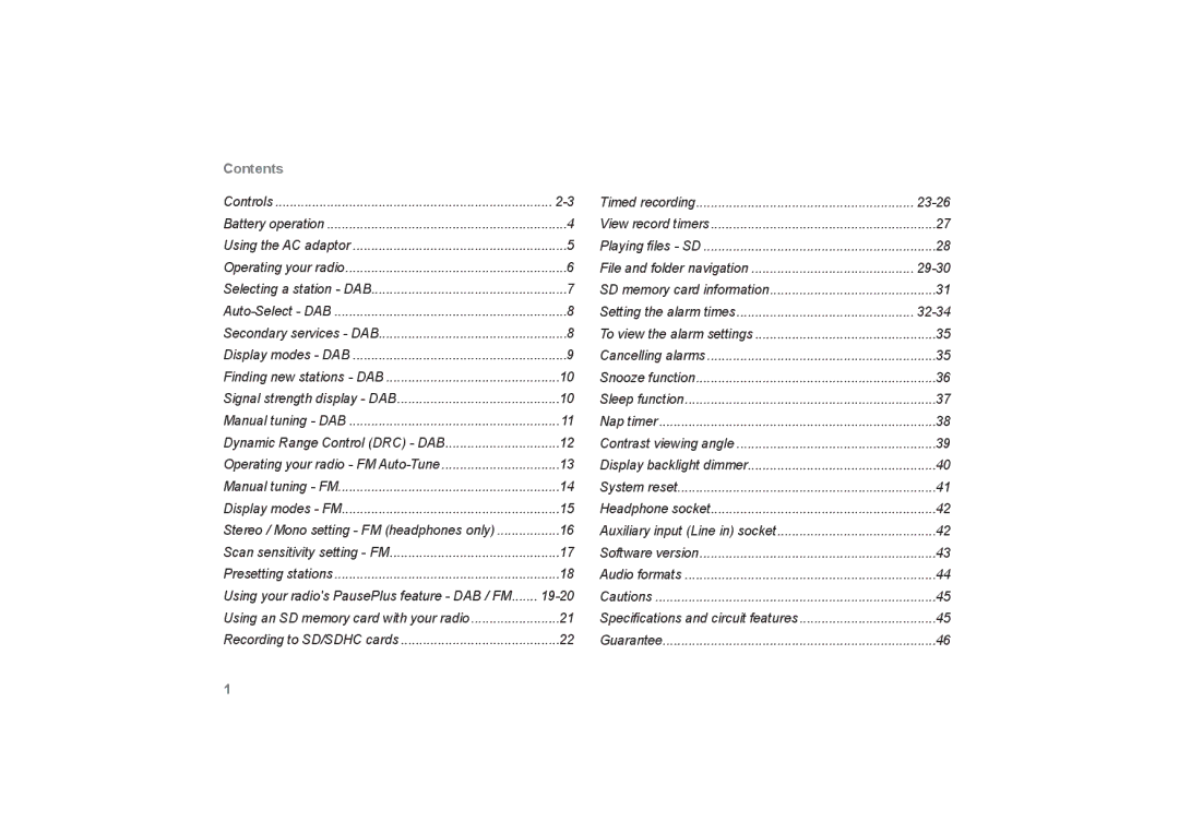 Roberts Radio RecordR manual Contents 