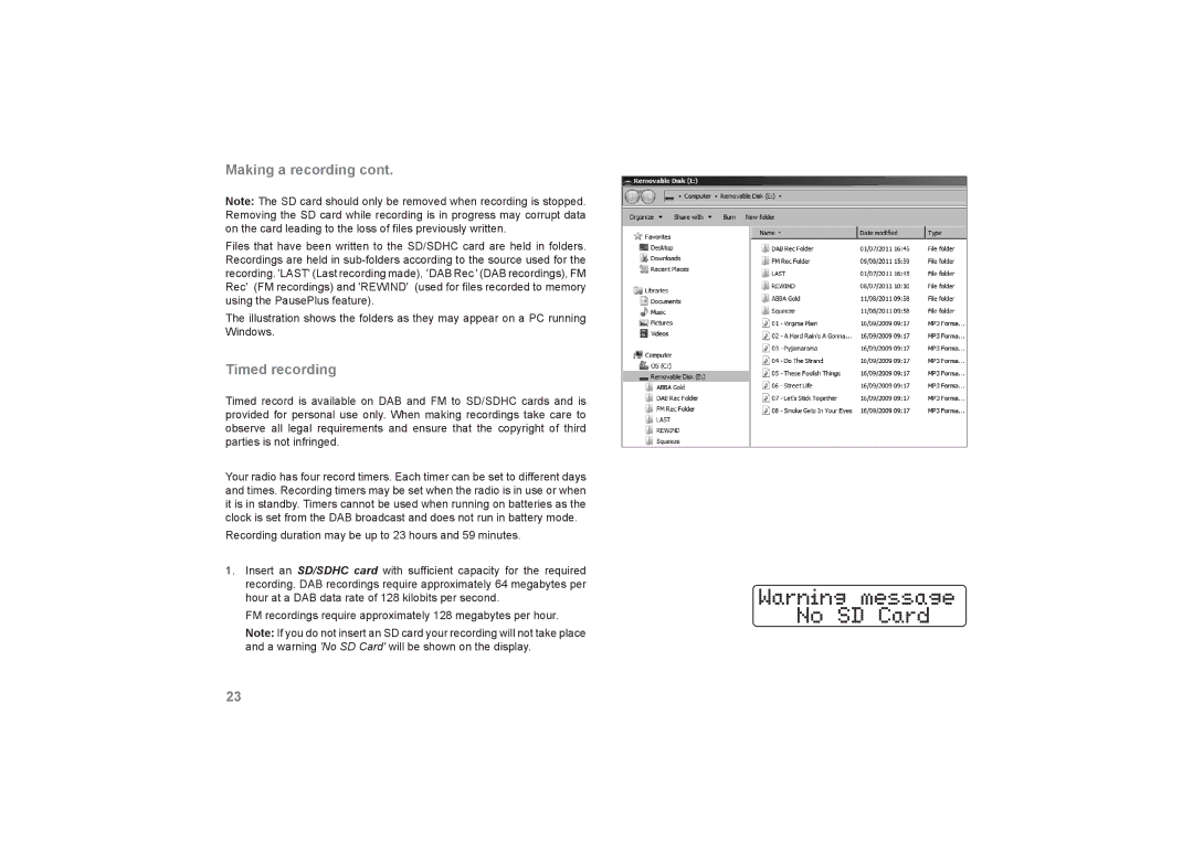 Roberts Radio RecordR manual Making a recording, Timed recording 