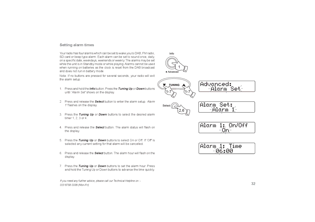 Roberts Radio RecordR manual Setting alarm times 