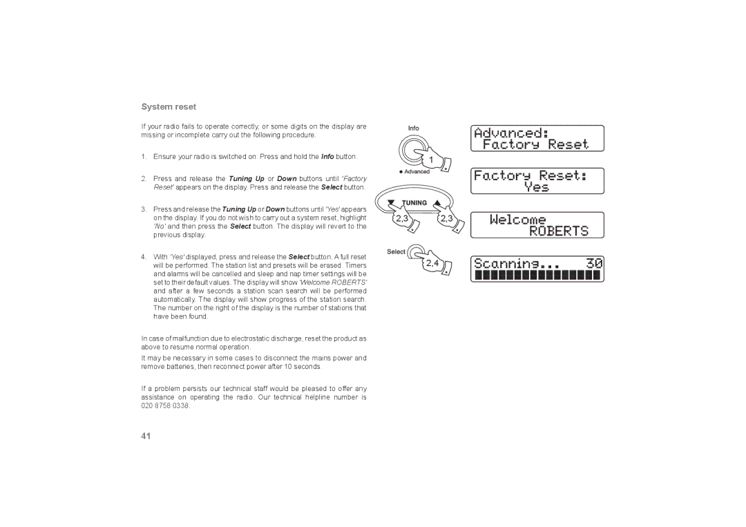 Roberts Radio RecordR manual System reset 