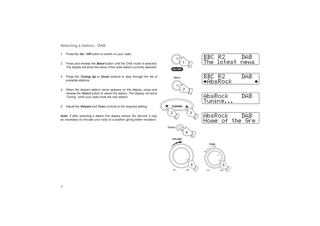 Roberts Radio RecordR manual Selecting a station DAB, Press the On / Off button to switch on your radio 