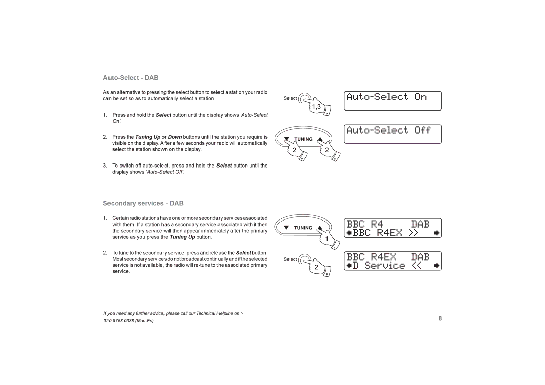 Roberts Radio RecordR manual Auto-Select DAB, Secondary services DAB 