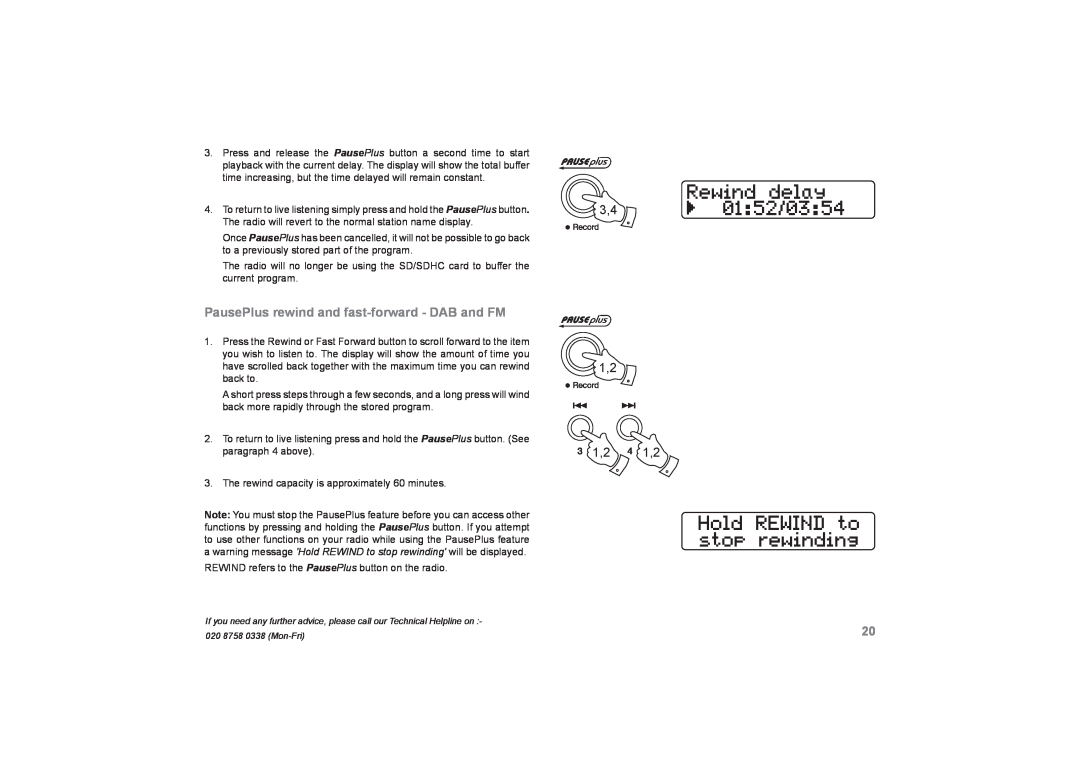 Roberts Radio RecordR manual PausePlus rewind and fast-forward- DAB and FM 