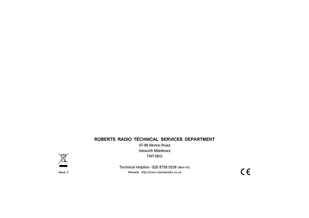 Roberts Radio SC9911 manual Roberts Radio Technical Services Department 