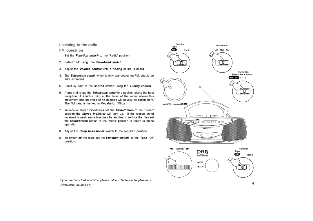 Roberts Radio SC9911 manual Listening to the radio FM operation, Volume 