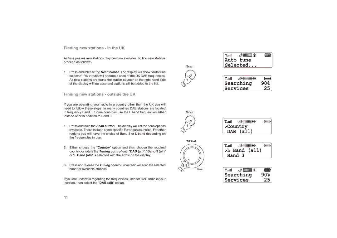 Roberts Radio Solar Powered DAB Radio manual Finding new stations in the UK, Finding new stations outside the UK 