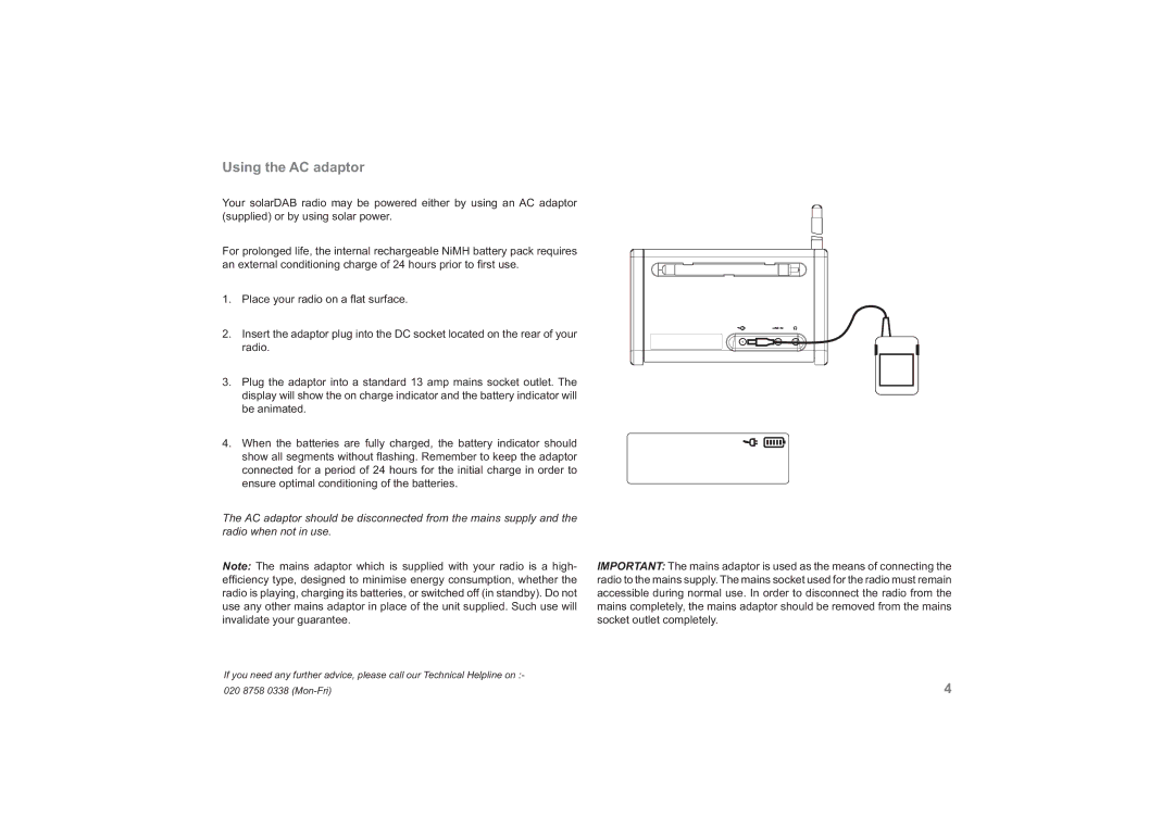 Roberts Radio Solar Powered DAB Radio manual Using the AC adaptor 