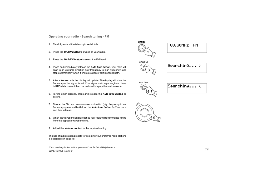 Roberts Radio solarDAB 2 manual Operating your radio Search tuning FM 