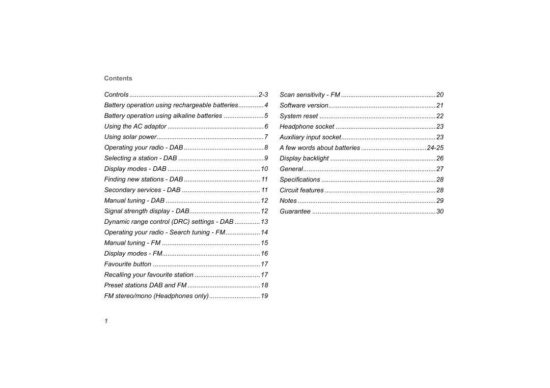 Roberts Radio solarDAB 2 manual Contents 