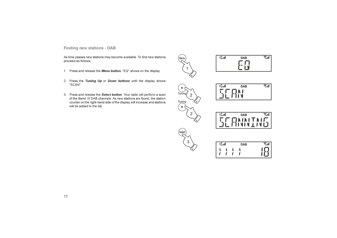 Roberts Radio SOUND66 manual Finding new stations DAB 