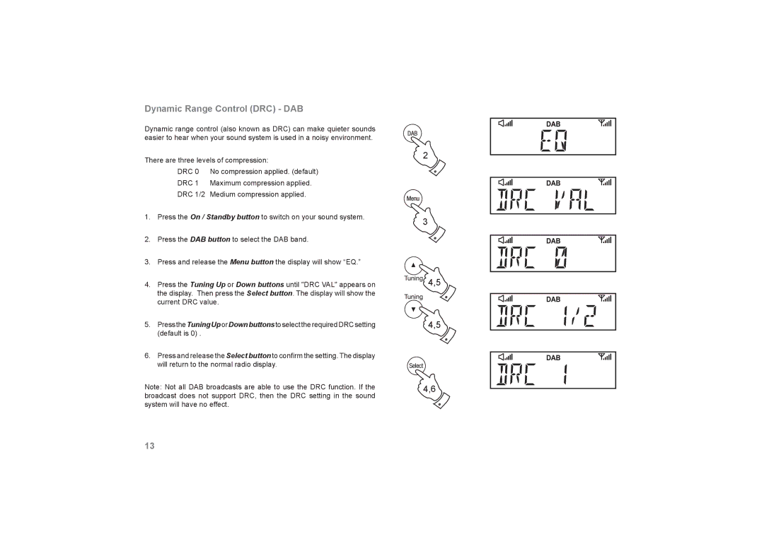 Roberts Radio SOUND66 manual Dynamic Range Control DRC DAB 