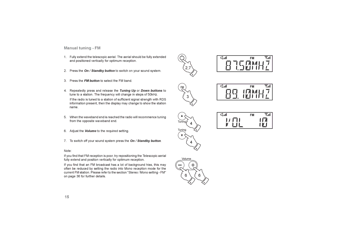 Roberts Radio SOUND66 manual Manual tuning FM 