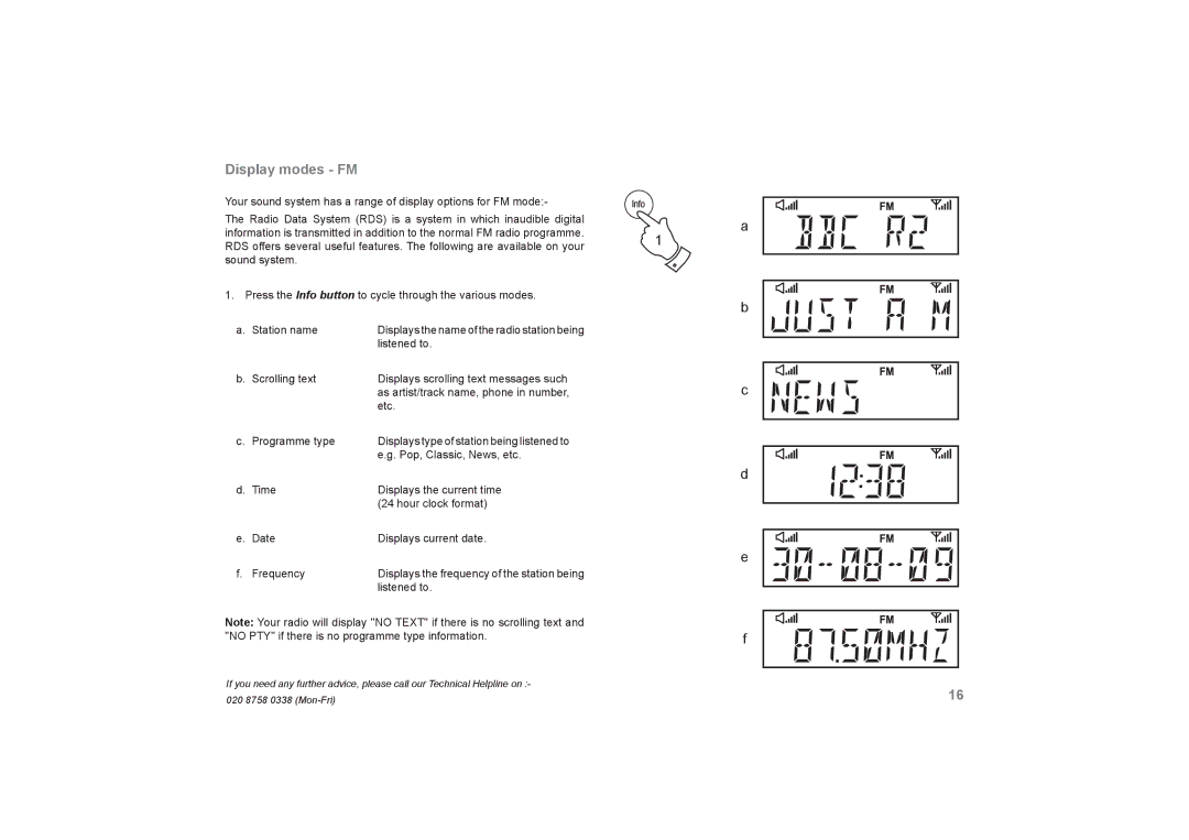 Roberts Radio SOUND66 manual Display modes FM 