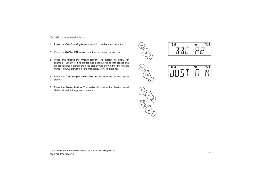 Roberts Radio SOUND66 manual Recalling a preset station 