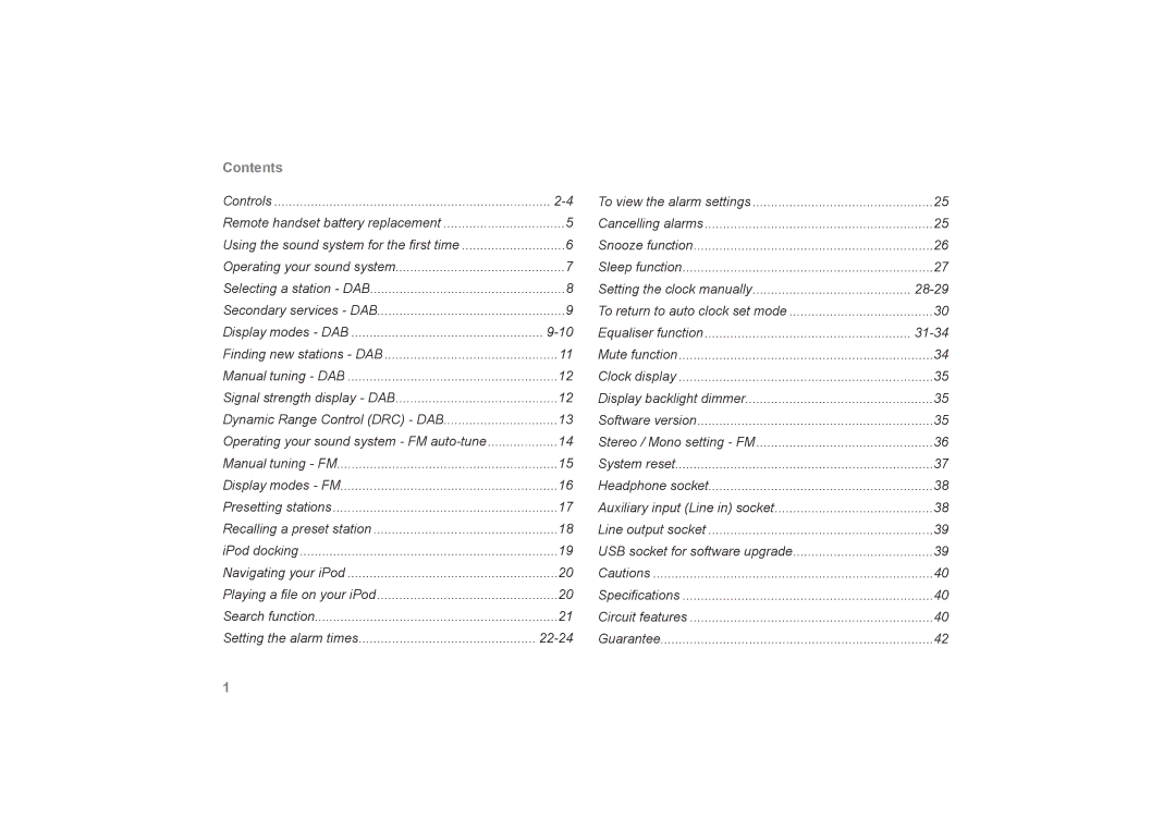 Roberts Radio SOUND66 manual Contents 