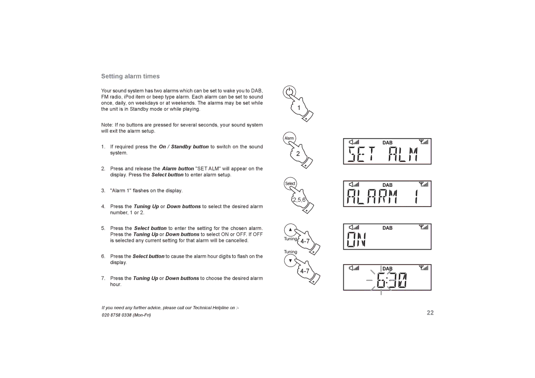 Roberts Radio SOUND66 manual Setting alarm times 