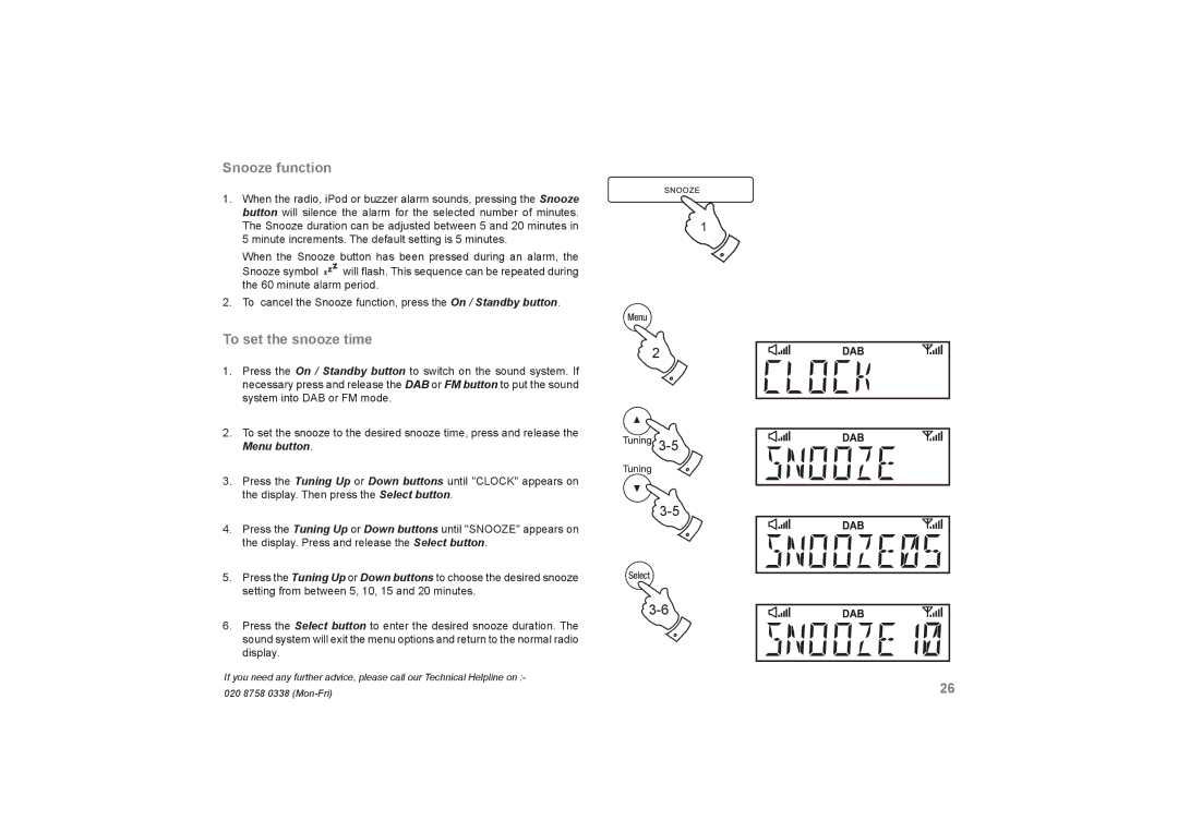 Roberts Radio SOUND66 manual Snooze function, To set the snooze time 