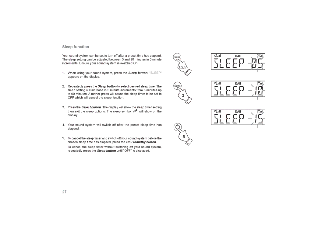 Roberts Radio SOUND66 manual Sleep function 