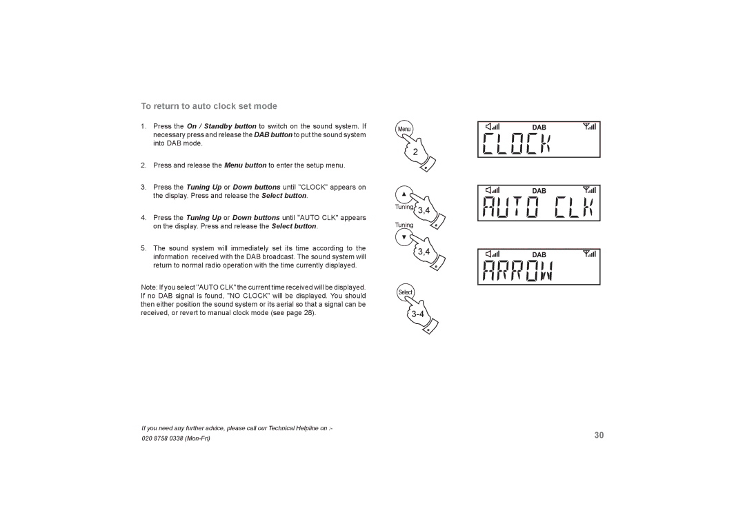 Roberts Radio SOUND66 manual To return to auto clock set mode 