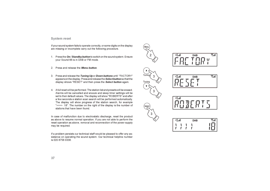 Roberts Radio SOUND66 manual System reset 