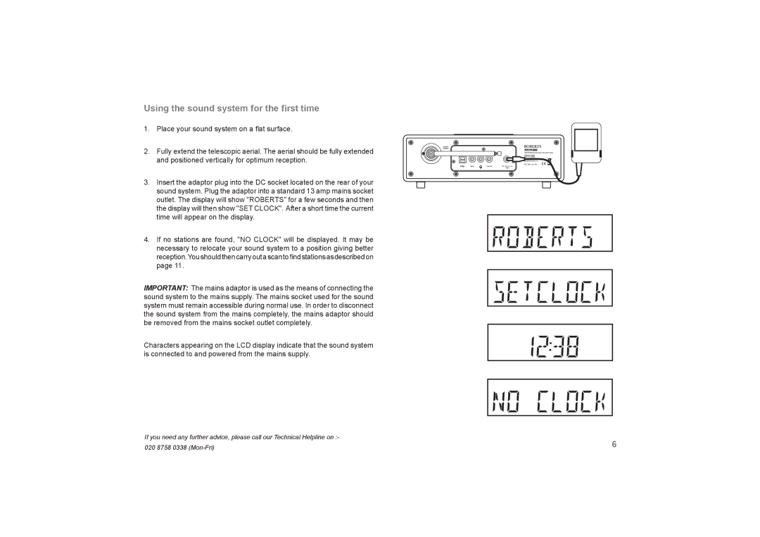 Roberts Radio SOUND66 manual Using the sound system for the ﬁrst time 