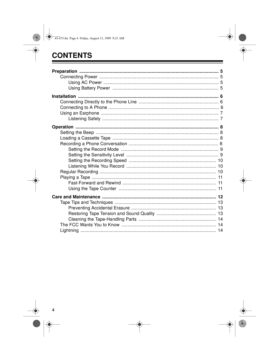 Roberts Radio TCR-200 owner manual Contents 